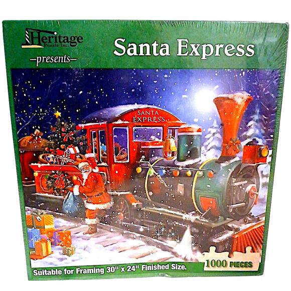 Heritage Santa Express 1000 Pc Puzzle Holiday 30x24 Sealed Train Gifts Christmas - Picture 1 of 11